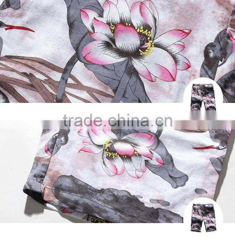Hot sale fashionable men national cotton&linen beach shorts custom shorts in guangzhou