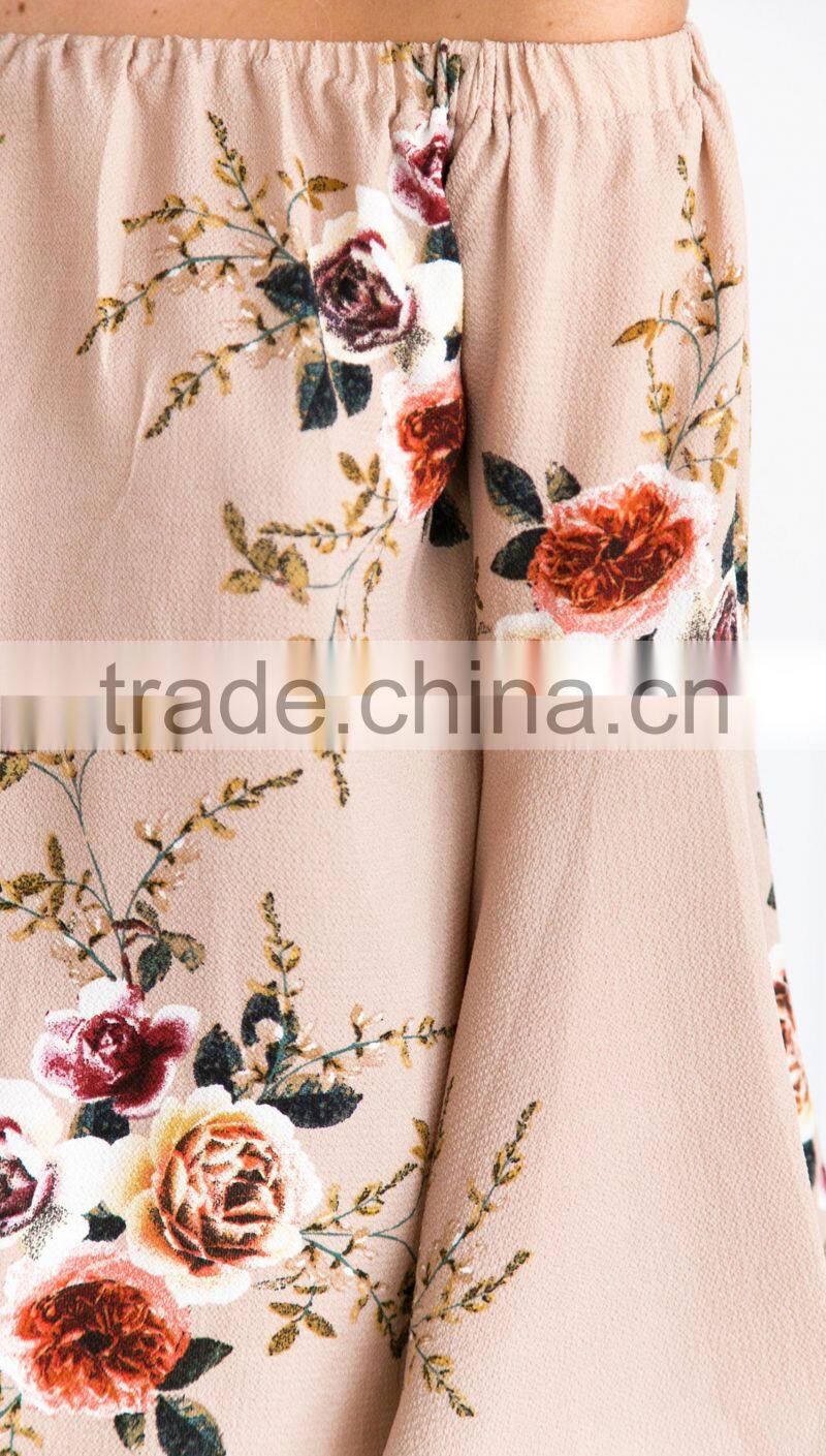 Fashion blouse design Floral Tie-Sleeve Off-Shoulder Top&blouse for sale 2017