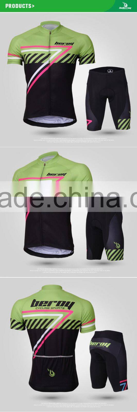 BEROY 2016 new design custom short sleeve cycling wear and shorts with gel pad set,uv resistance bicycle wear set with low MOQ