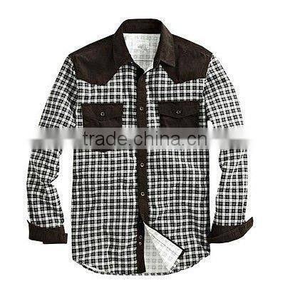 popular new style splicing case grain corduroy long sleeve autumn mens shirts with two pockets