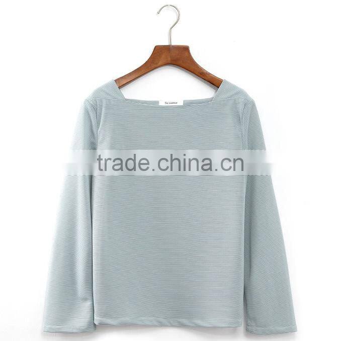 Women Basic Solid / plain striped long sleeven t shirt for resale