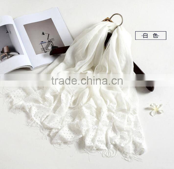 New fashion custom lash lace trimming viscose hijab scarf