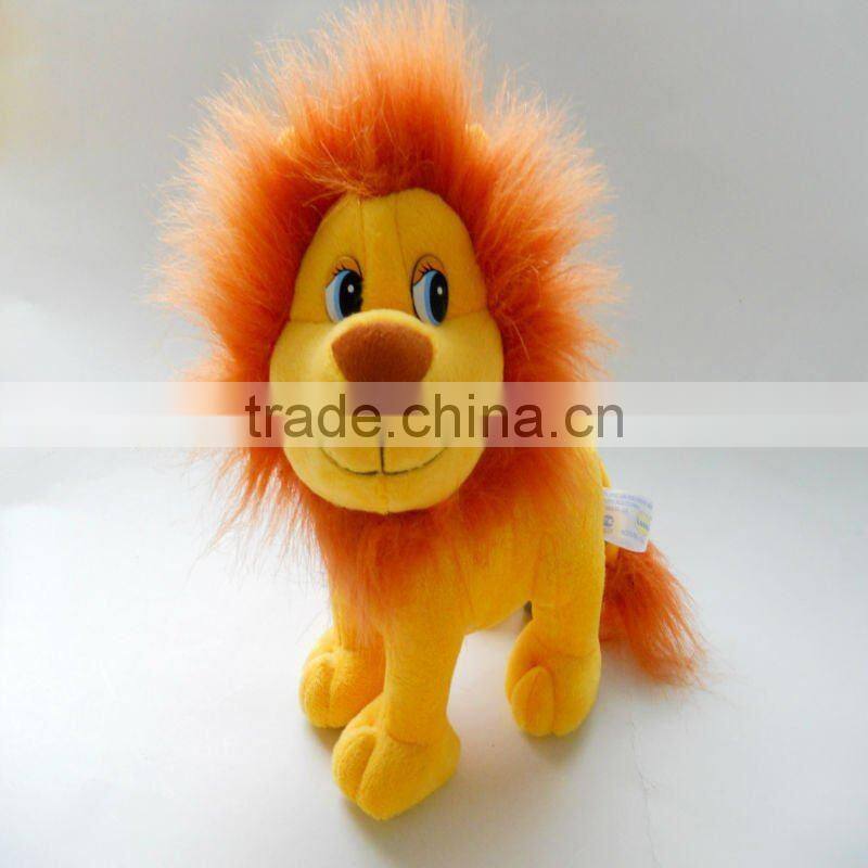 Sitting design brown color plush lion toys with T-shirt and custom logo printing