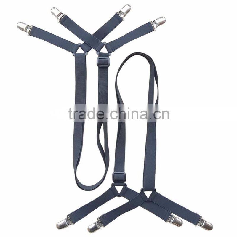 2 Pack 3-Way Adjustable Elastic Under Mattress Bed/Fitted Sheet Fastener,Crisscross Bed Sheet Strap Suspender,Slipcover Fastener