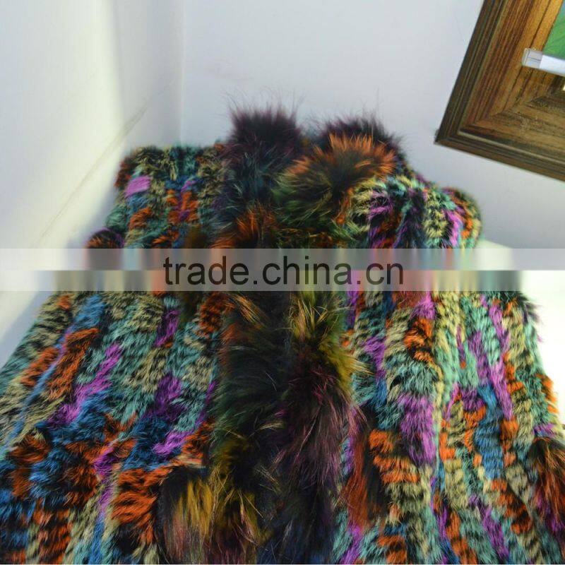 SJ005 Sexy America Tassels Rabbit Knitting Vest with Raccoon Fur