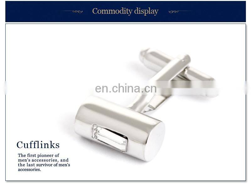Crystal Inlaid Cylinder Fashion Brand Silver Cufflinks for Mens