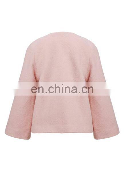 Latest european winter fashion plain color comfortable woollen women coat model