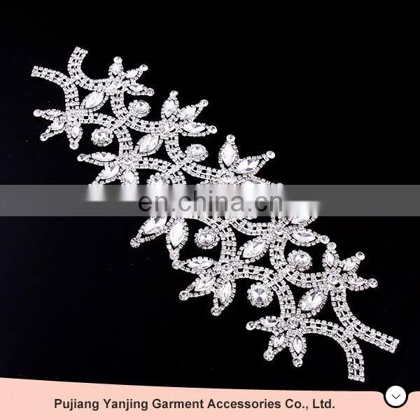 FACTORY DIRECTLY!!Popular unique design hot sale t shirt crystal beaded rhinestone applique wholesale price