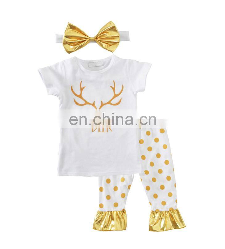 2018 hot sales Girls summer clothes Cartoon set T Shirt+Shorts Outfits Set+Headband Suit