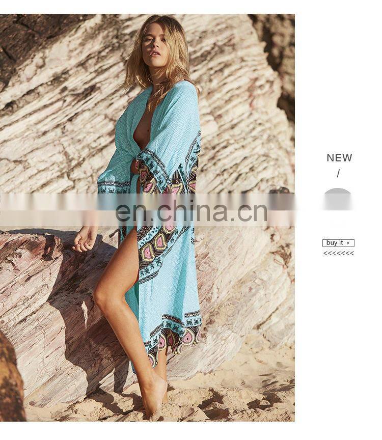 Saida de Praia 2019 Beach Cover up Long Beach Dresses Tunic for Beach Pareos Robe de Plage Print Women Beachwear Bikini Cover up