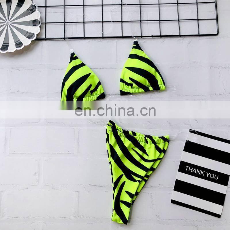 Peachtan Sexy Neon Bikini 2019 Swimwear Women Zebra Print Bathing Suit Mujer High Cut Swimsuit Female Push Up 2Pieces Suit