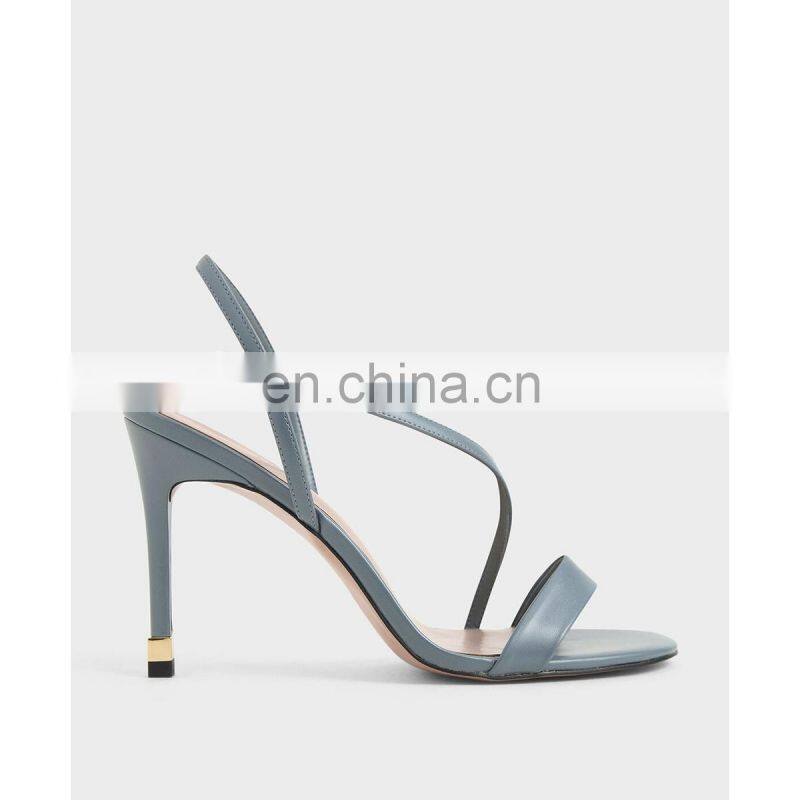 Ladies beautiful wholesale fashion asymmetric strap slingback high heel with ankle strap women sandal shoes