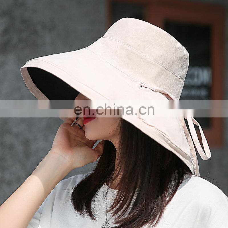New ins style fashion big brim solid color double-sided fisherman hat summer simple lace sun hat