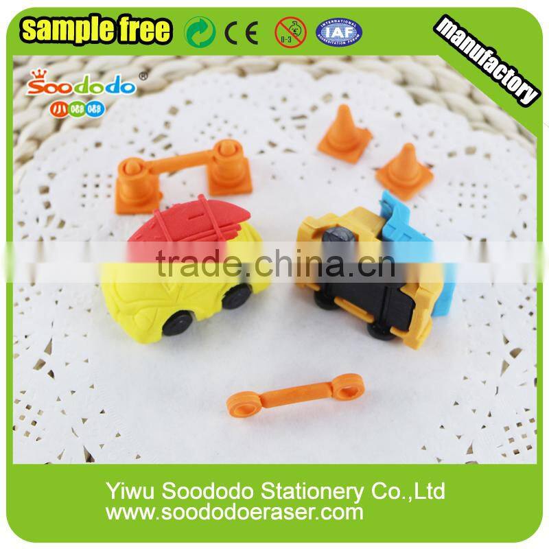wholesale kids stationery crazy car shaped 3d erasers for school