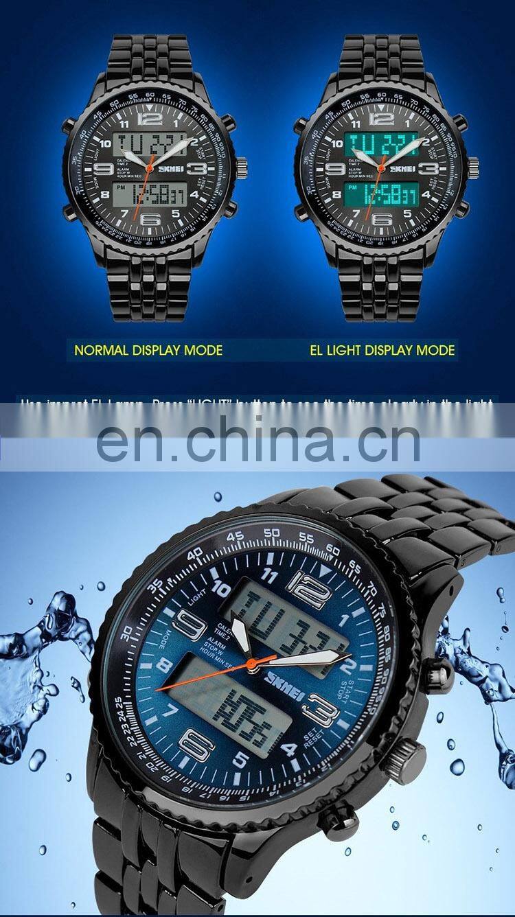 2018 Hot Skmei AD1032 Stainless Steel LED Digital and Quartz Men Wristwatch Top Brand China Supplier Watch