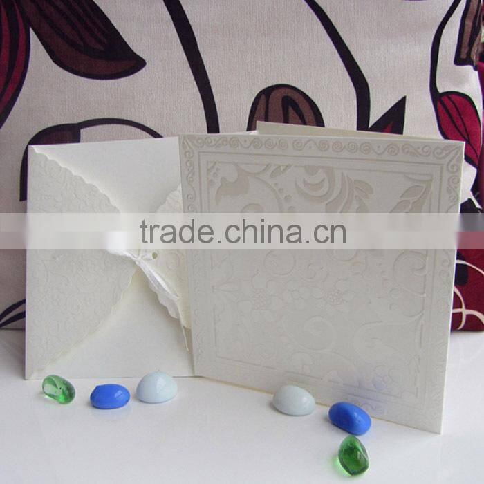 Square Ivory Royal Wedding Invitation Cards with Ribbon 2016