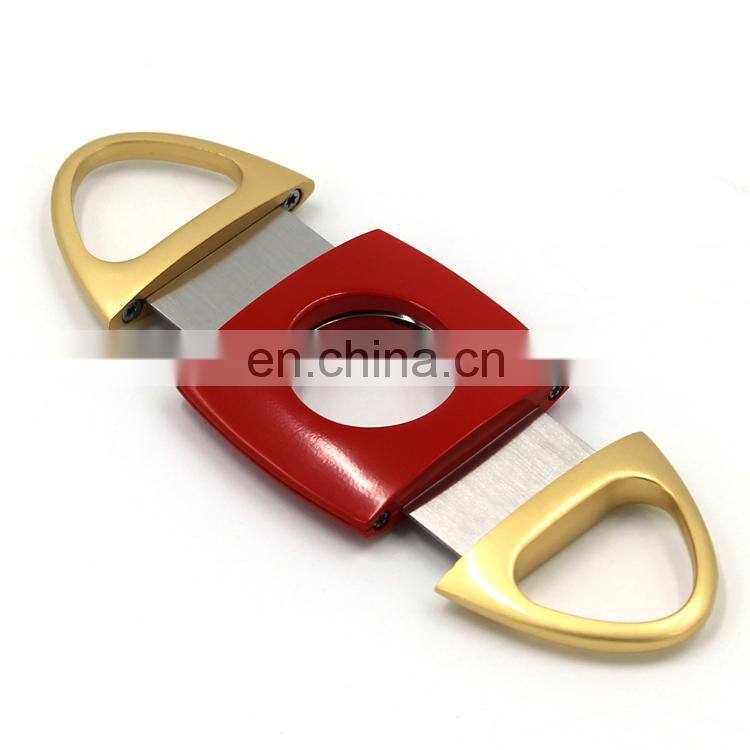 black yellow red double blade stainless steel cigar cutter