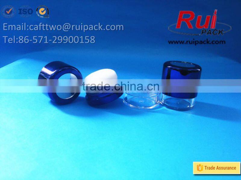 Clear round loose powder case with spong puffs, transparent shimmering glitter jar with powder puffs cap