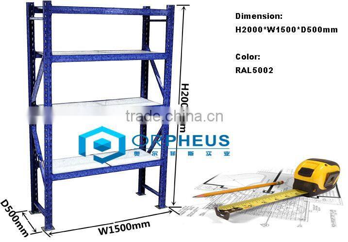 Clothing Factory Storage Rack Blue Warehouse Racking Storage Material and Garment Heavy duty Metal Shelf with 4 Tiers