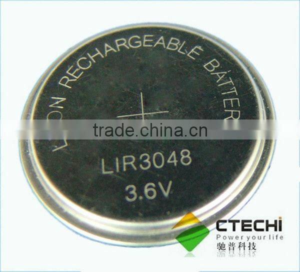 3.6v lithium ion rechargeable bluetooth battery button cell lir3048