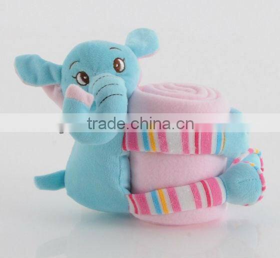 polar baby blanket with plush toy/baby fleece blanket / plush fleece baby blanket