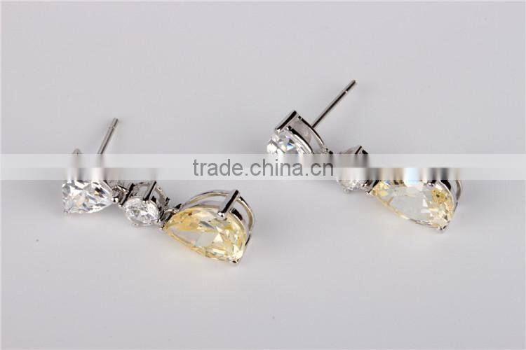 925 sterling silver latest model fashion Yellow zircon earrings for women