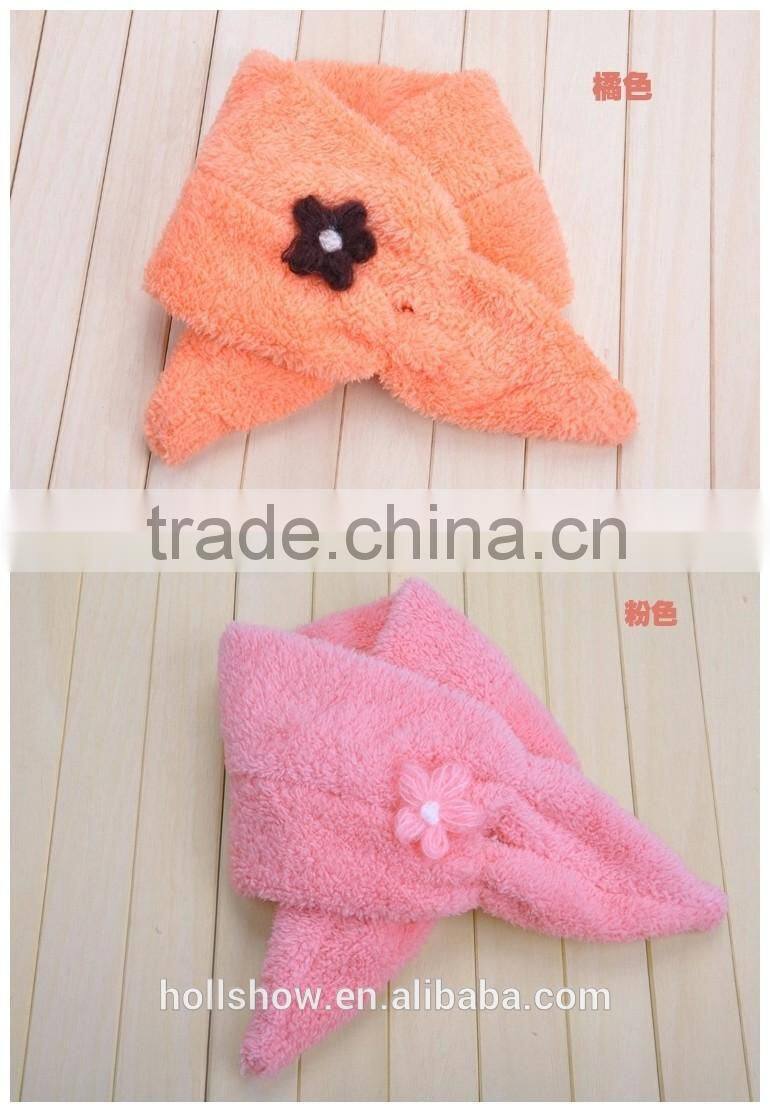 Wholesale Sweet Cute Bear Flower Pattern Plain Fleece Fashion Baby Kids Girls Winter Scarf