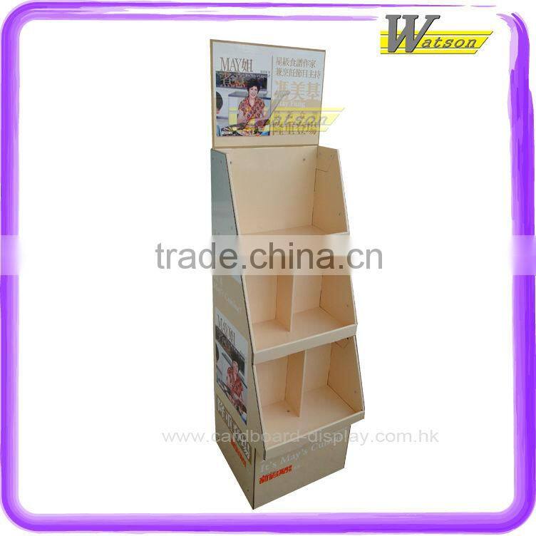 cooking book with CD promotion customized cardboard 3 layer stand display rack