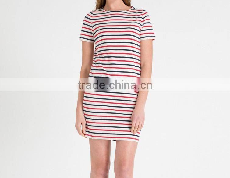 Latest fashion round neck colorful designed stripes/color pencil skirt