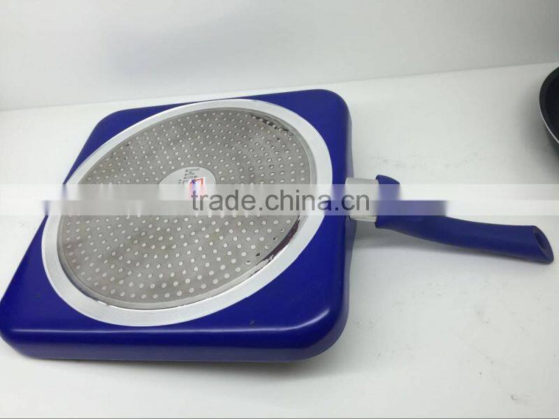 Square Flat Aluminum Press Non-stick Cookware Set Fry Steak Pan Egg Pizza Pan Grill Pan with Bakelite Handle