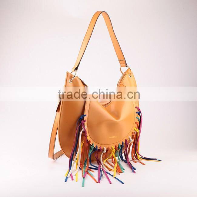 5123-2016 spring summer latest italy design fashion brand multi color tassel hobo handbag