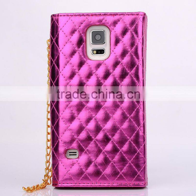 Wallet Design Bright Grid Handbag Magnetic Flip PC PU Leather Case for Samsung Galaxy S6 with Rhinestone Bowknot Buckle