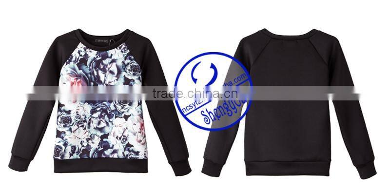 Custom space cotton womens printed pullover raglan sleeve sweatshirts wholesale