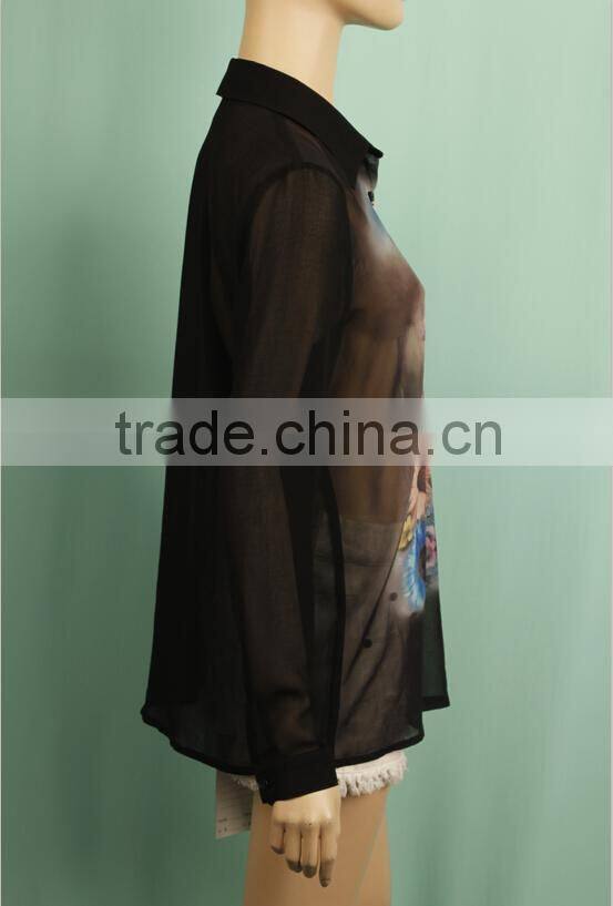Office lady wear long sleeve chiffon digital printed uniform blouse WT140430257
