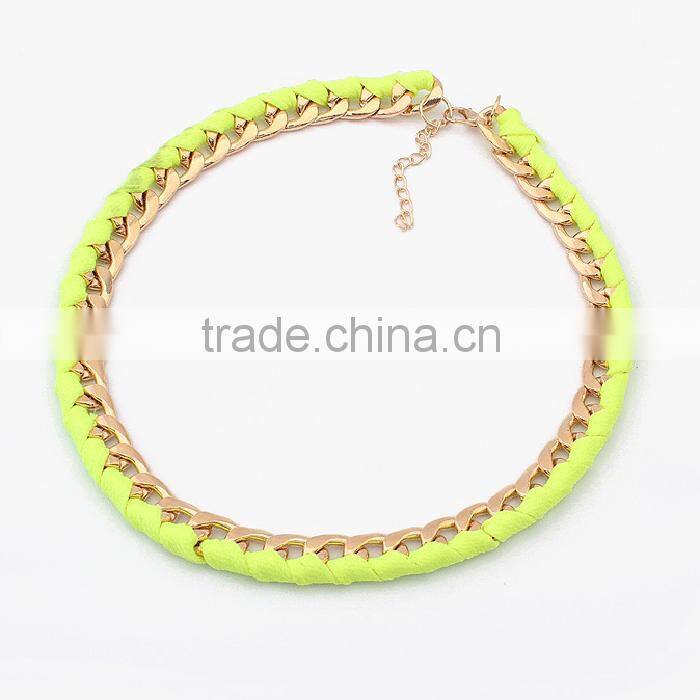 Hot sale fashion jewelry golden alloy rope braided metal necklace