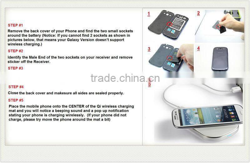 QI Wireless Charger T300 for Galaxy S3/S4, Note 3/Note2, Nokia Lumia 920, LG Nexus 5/4/7 with receiver