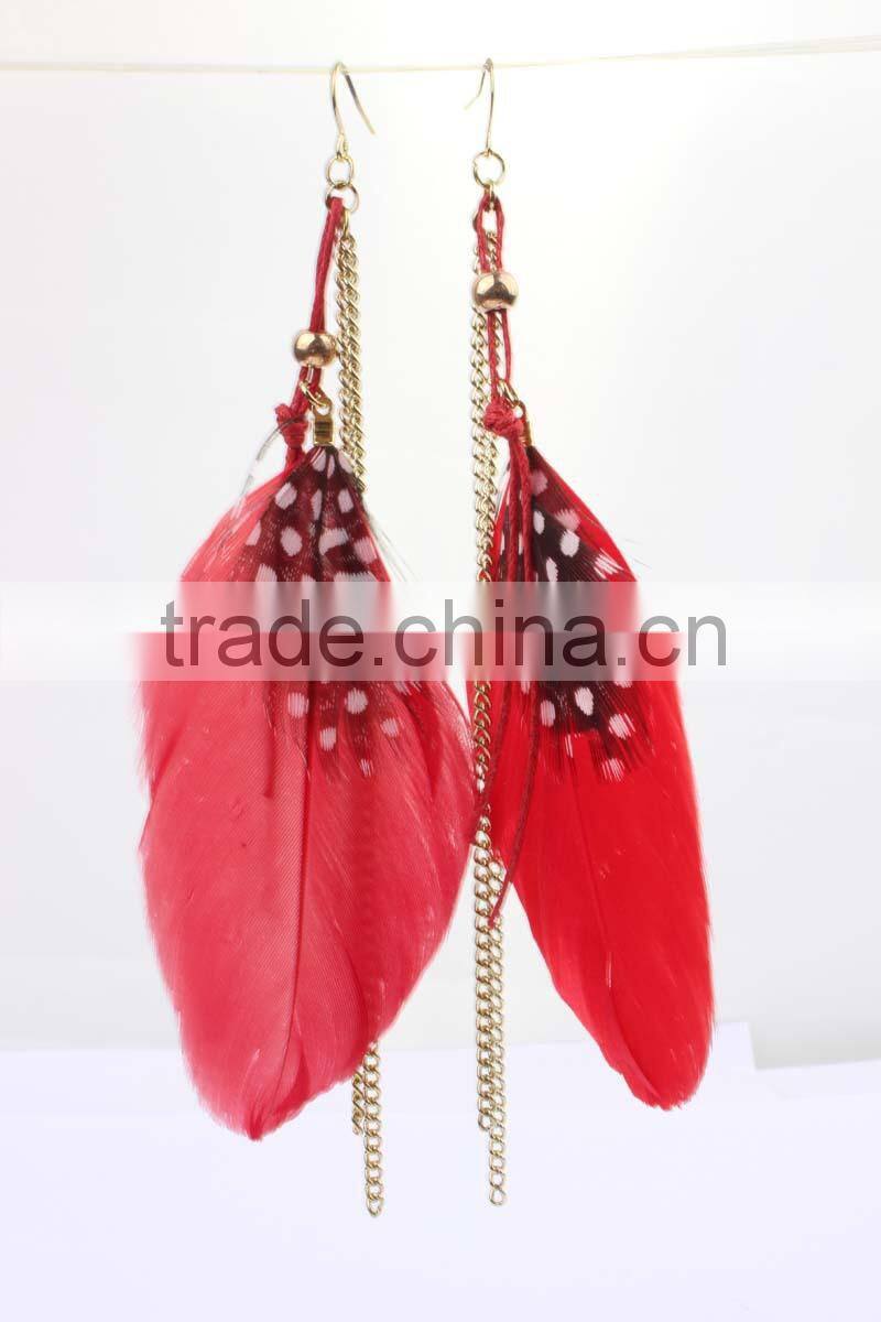 wholesale long feather earring, newest design long feather earrings for girl