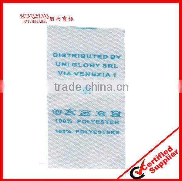 polyester satin garment care label