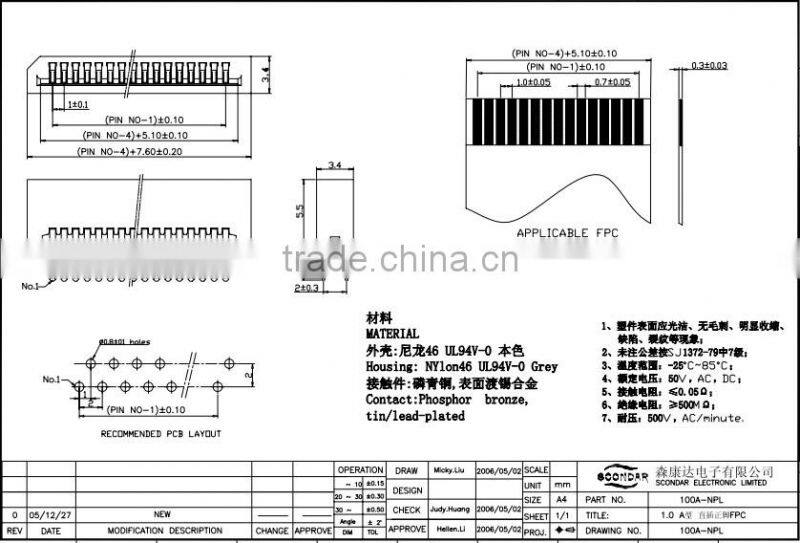 1.0mm pitch FFC/FPC flat cable connector