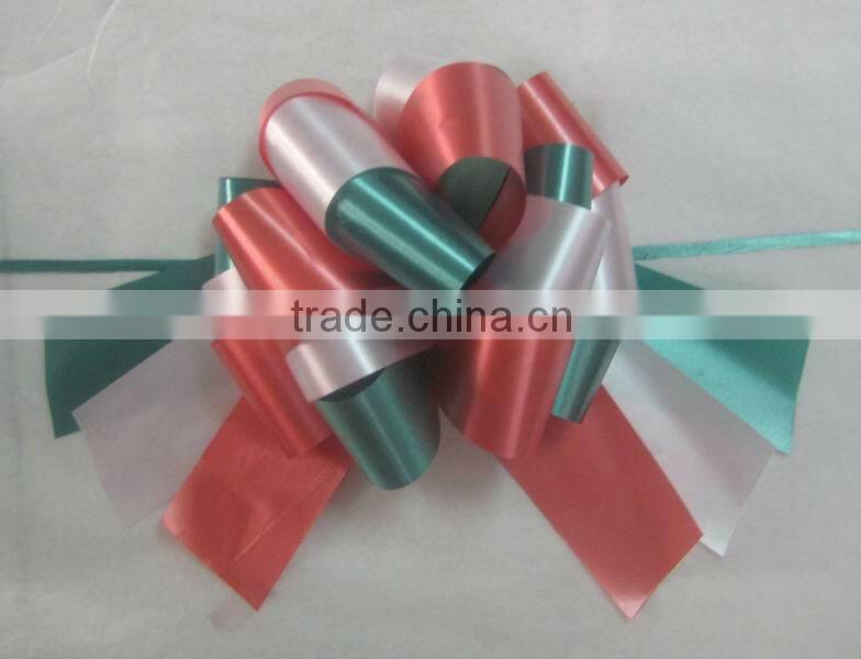 HOT SALE ! New Design Red / Green Metallic Poly Ribbon Decorative Pom Pom Pull Bow