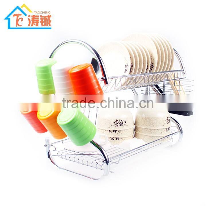 China factory direct selling chrome plated 2 layer kitchen dish rack with pp tray