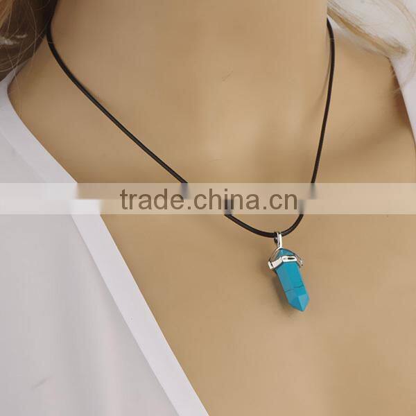 vial pendant blue stone leather choker necklace for women
