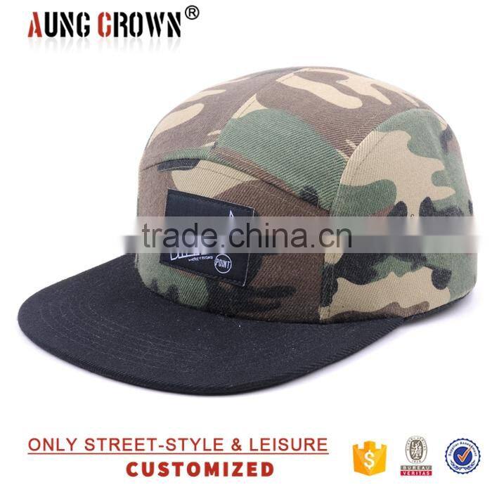 custom 5 panels snapback caps/cool 5 panel cap/camo 5 panel camp cap flat brim