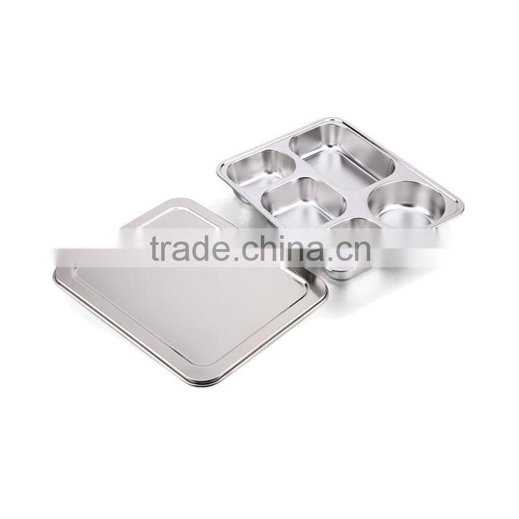 5 grids stainless steel snack plate & fast food tray