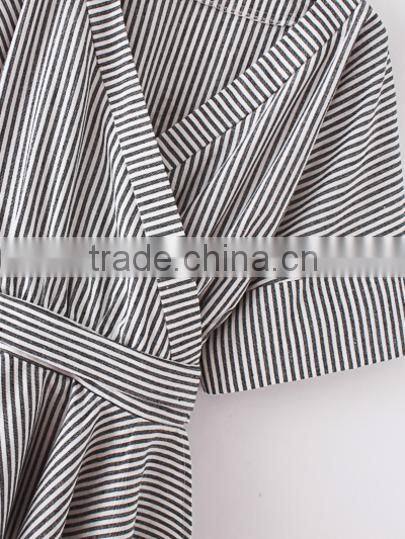 Blouses latest fashion design women clothing Black And White Stripe Bow Wrapped Blouse