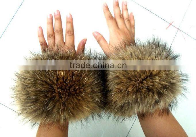 Popular Design Raccoon Fur Coat Sleeves Cuffs Fox Fur Hand Covers Ladies Coat Sleeve Decoration