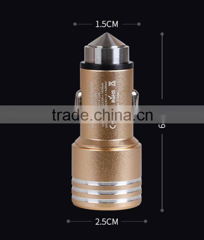 High Quality 100% Metal quick charge 2.0 car charger promotional gifts Metal Aluminum 2.1A universal quick charge