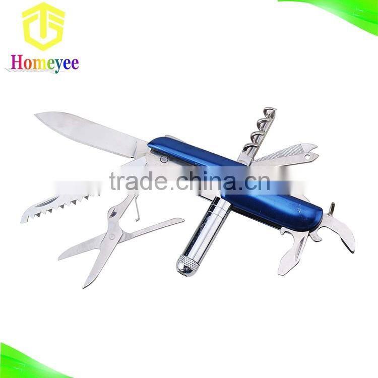 Rubber Handle Multipurpose Pocket Knife with LED flashlight