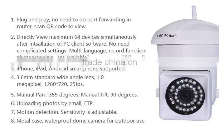 Hot selling 720P CCTV bullet Waterproof Outdoor Network Camera with H.264 IR 20m