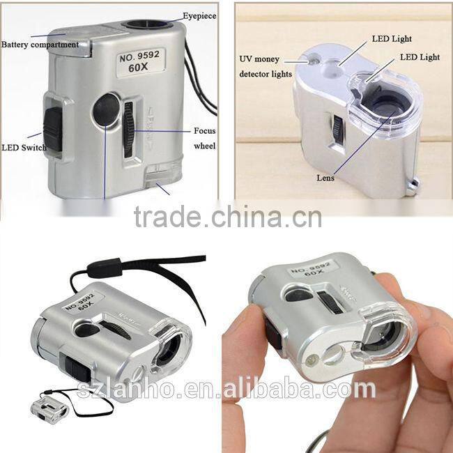 60X Microscope Loupe Lens Illuminated Magnifier UV LED Glass Mini Magnifying